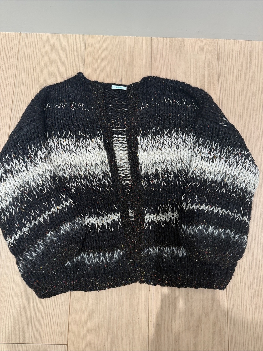miami Black and Cream Striped Chunky Knit Cardigan